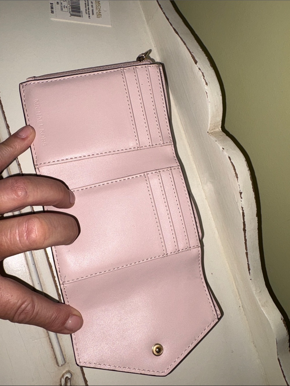 EUC- Michael Kors Pink Logo Tote with Striped Crossbody Strap & Wallet - Picture 17 of 17